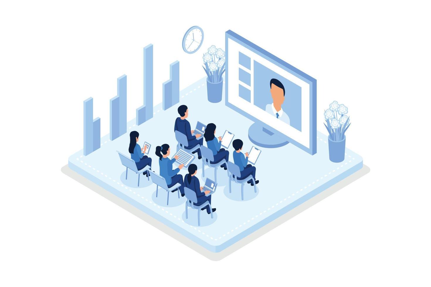 business-training-or-courses-concept-can-use-for-web-banner-infographics-hero-images-isometric-modern-illustration-vector